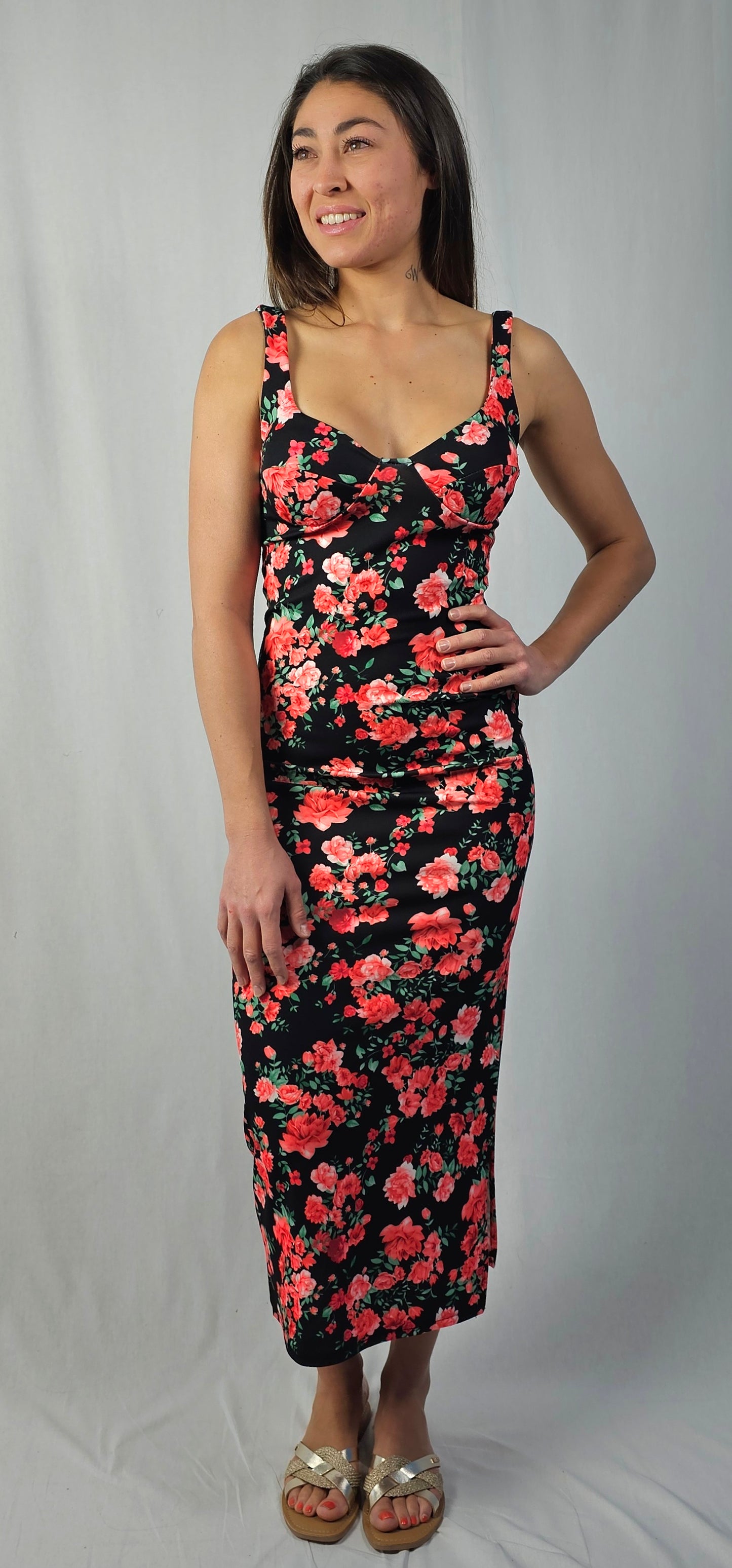 Robe longue à fleurs - ROSE