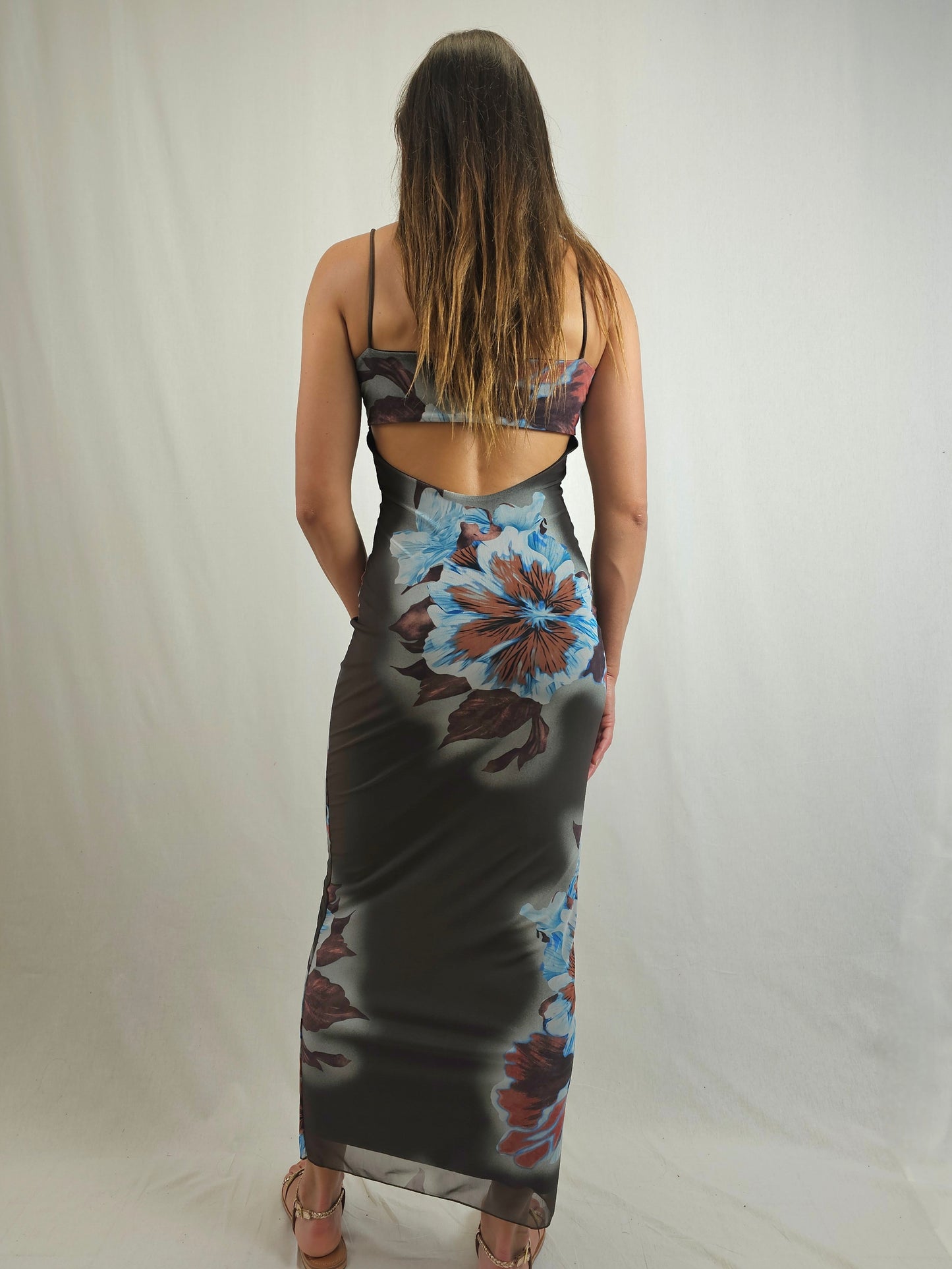 Robe longue dos nu à imprimé floral - JULIETTE