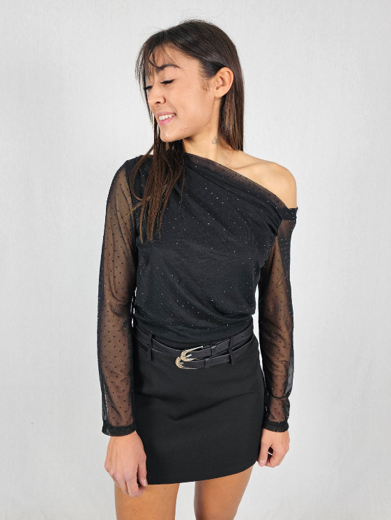 Haut en tulle à strass noir PERLA