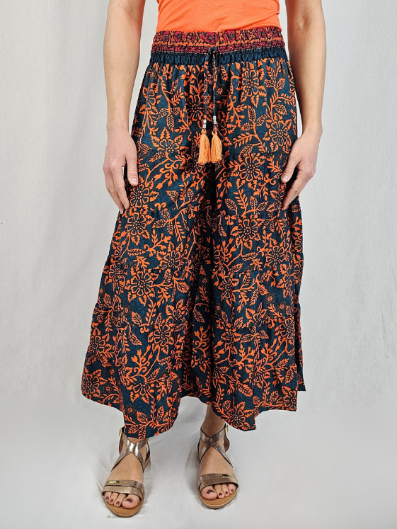 Pantalon fluide imprimé floral orange – AYANA