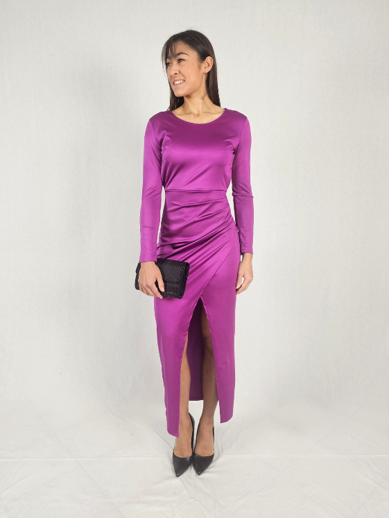 Robe longue en satin violet CLEMENCE
