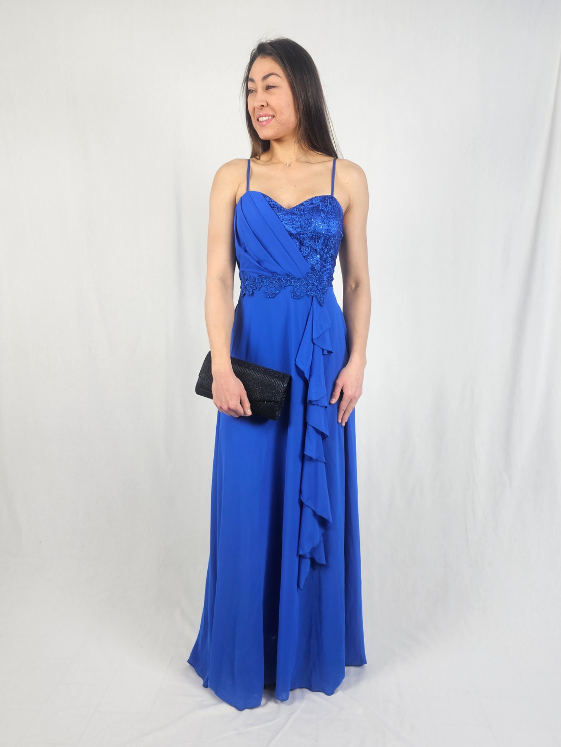 Robe longue évasée avec dentelle Bleue - AVA