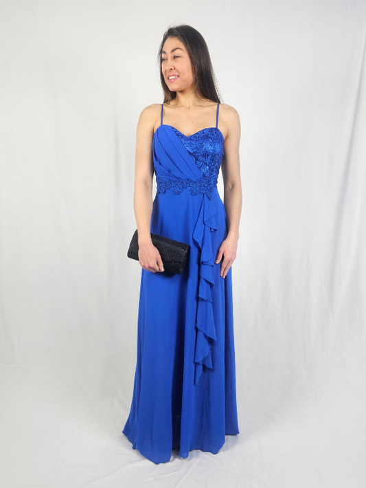 Robe longue évasée avec dentelle Bleue - AVA
