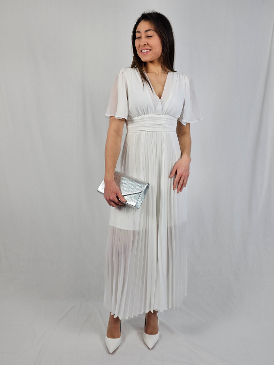 Robe longue plissée Blanc - FLORE