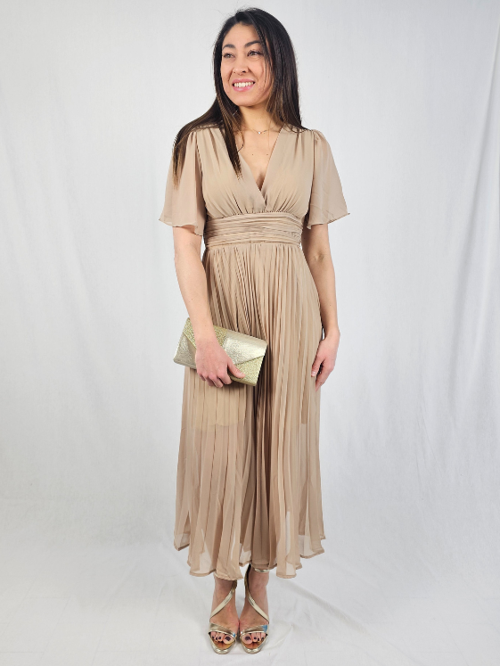 Robe longue plissée Camel - FLORE