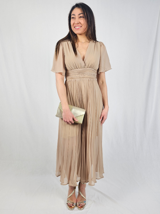 Robe longue plissée Camel - FLORE