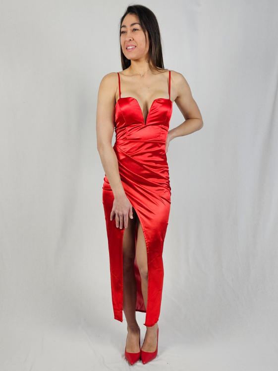Robe satin rouge passion - ÉLISA
