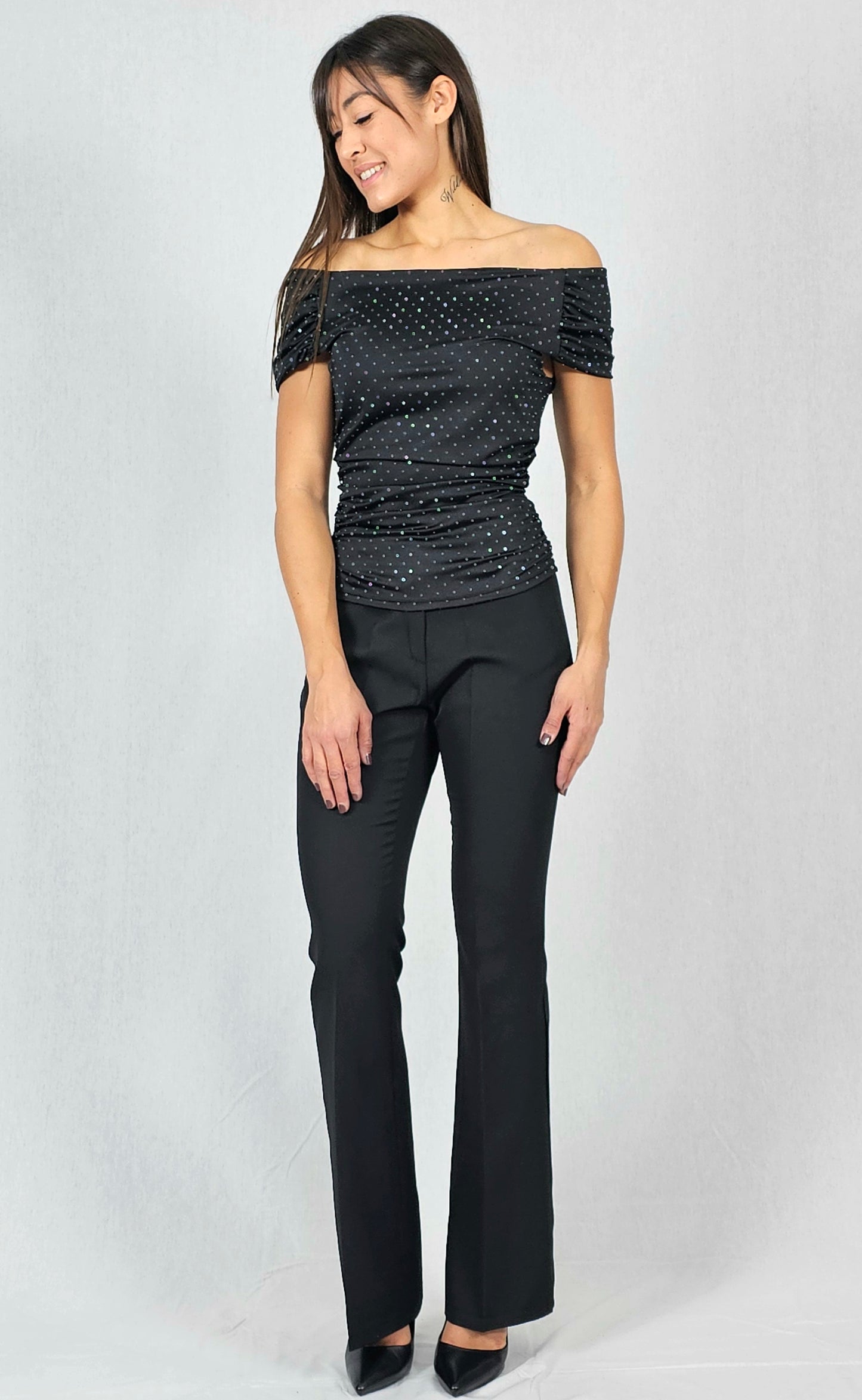 Pantalon évasé noir élégant - AMALIA