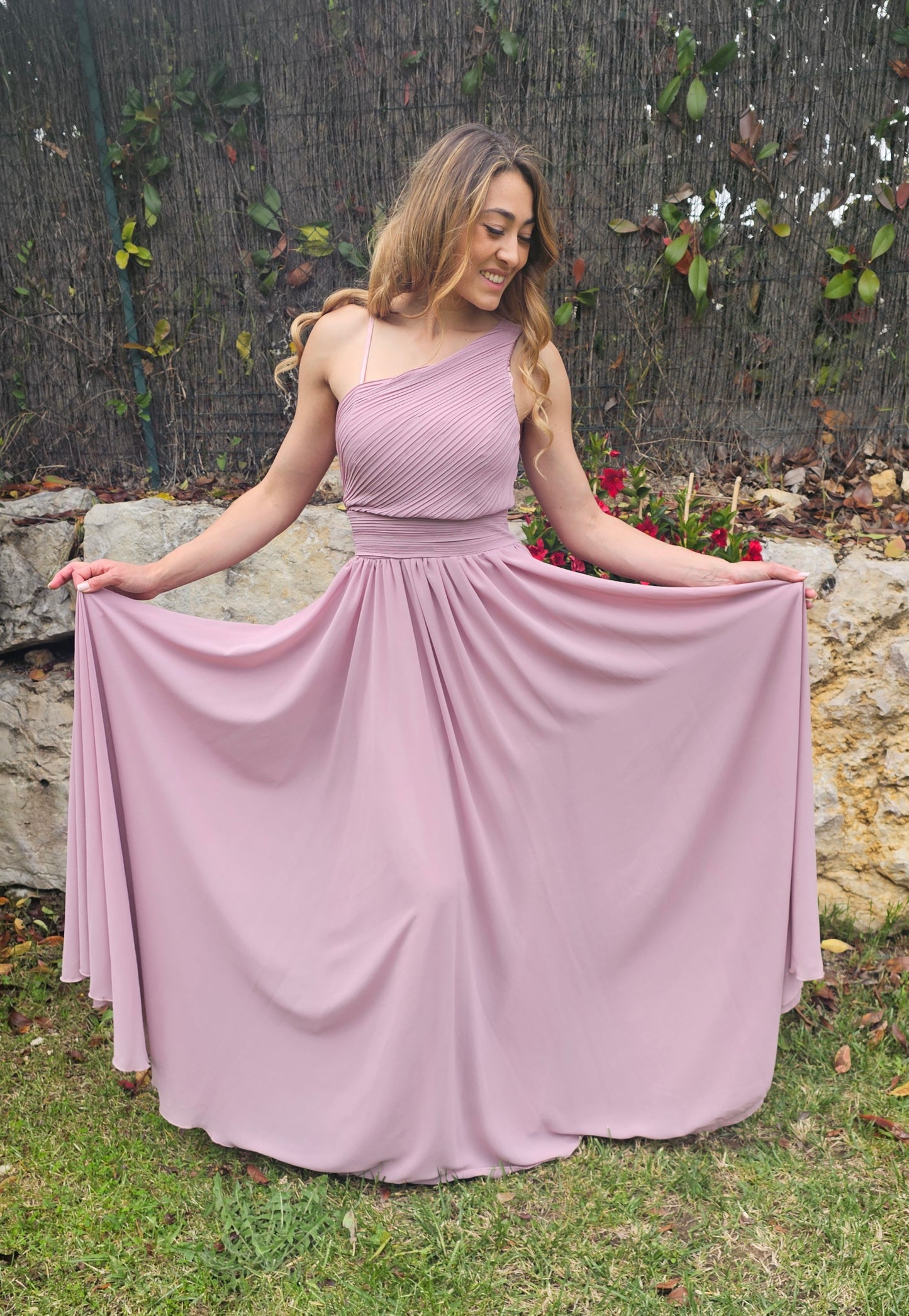 Robe cocktail à une épaule - HORTENSE