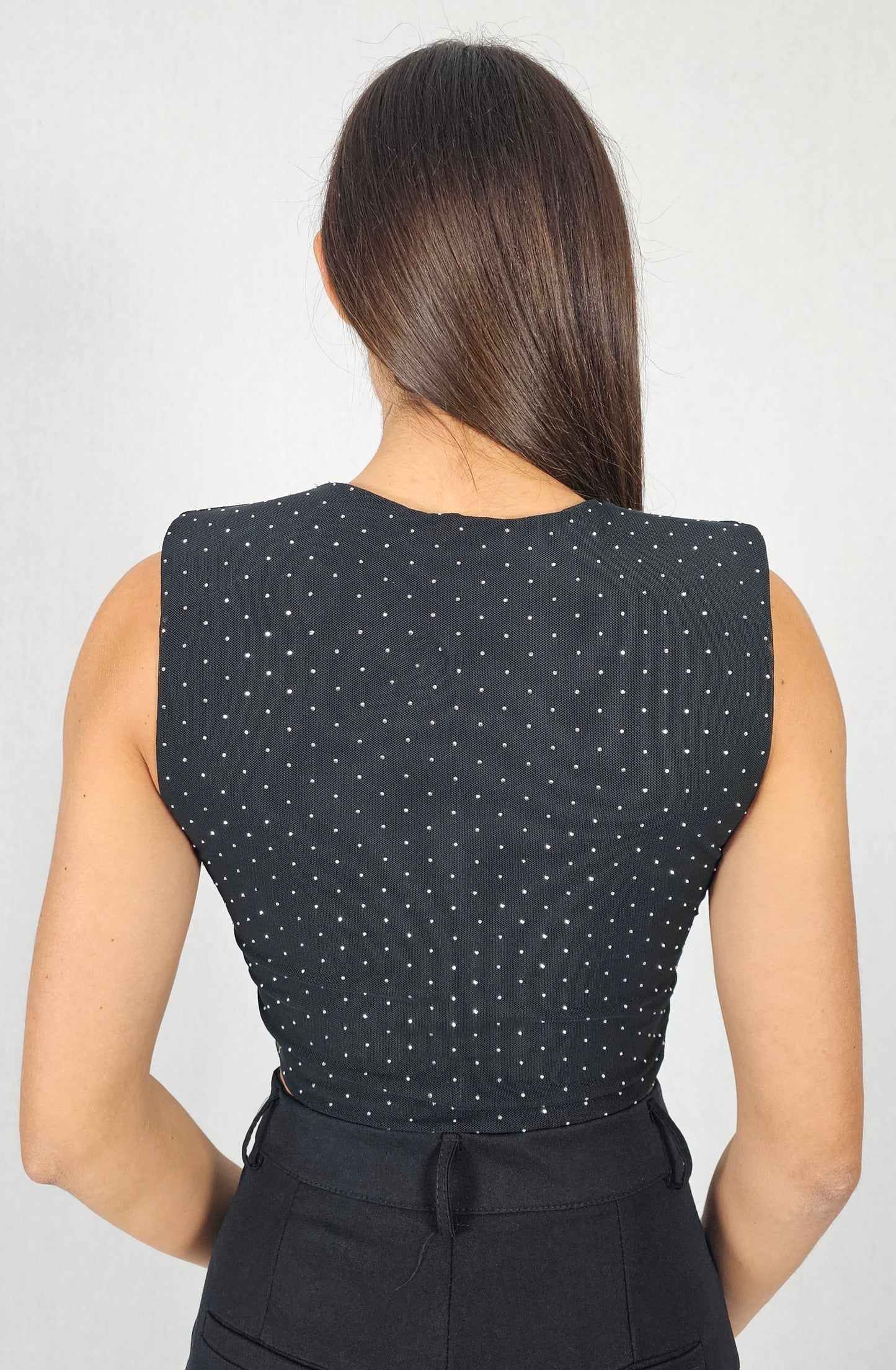 Crop top noir à strass - LUCY