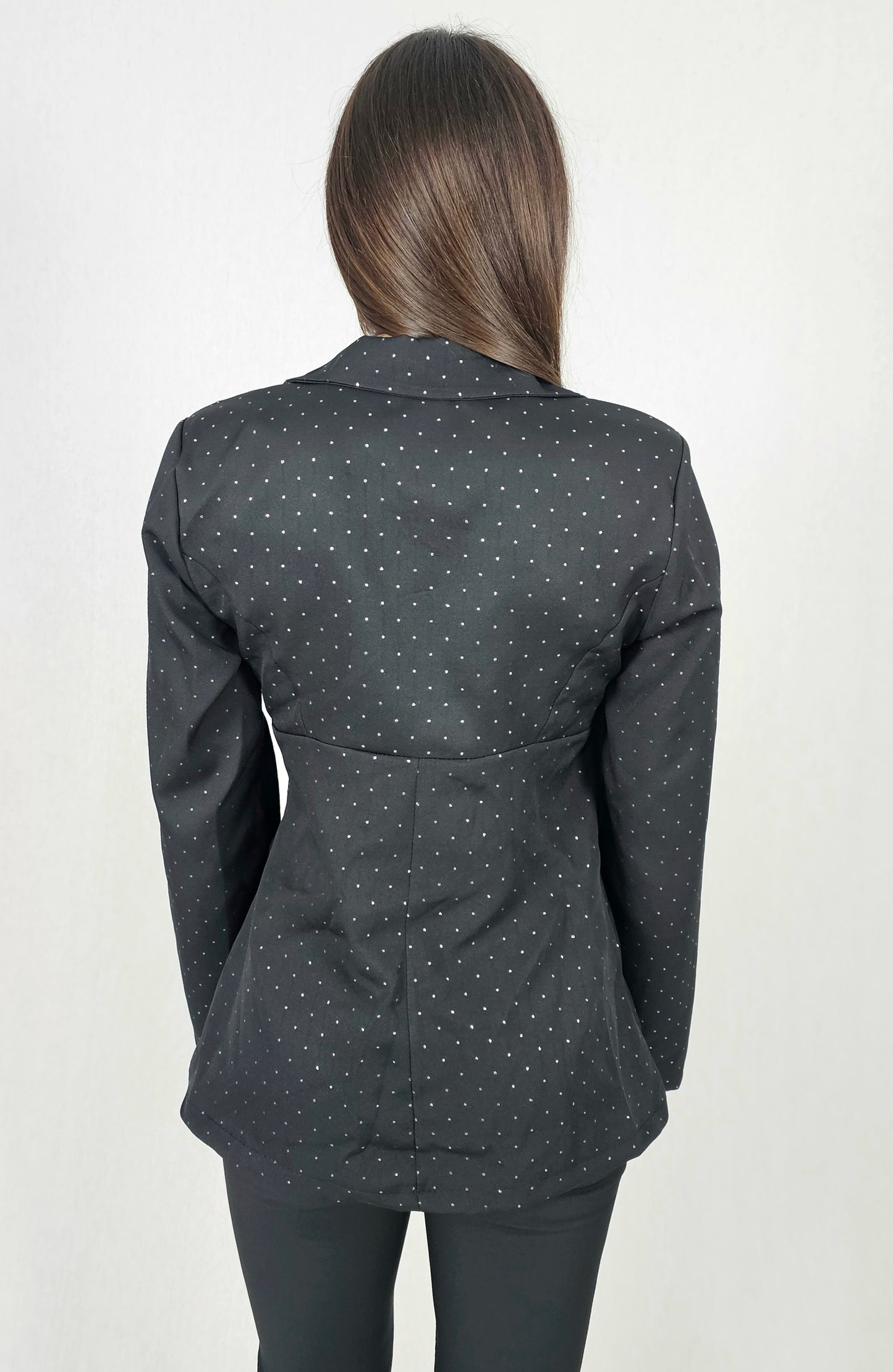 Veste noire à corset transparent à strass - LEONIE