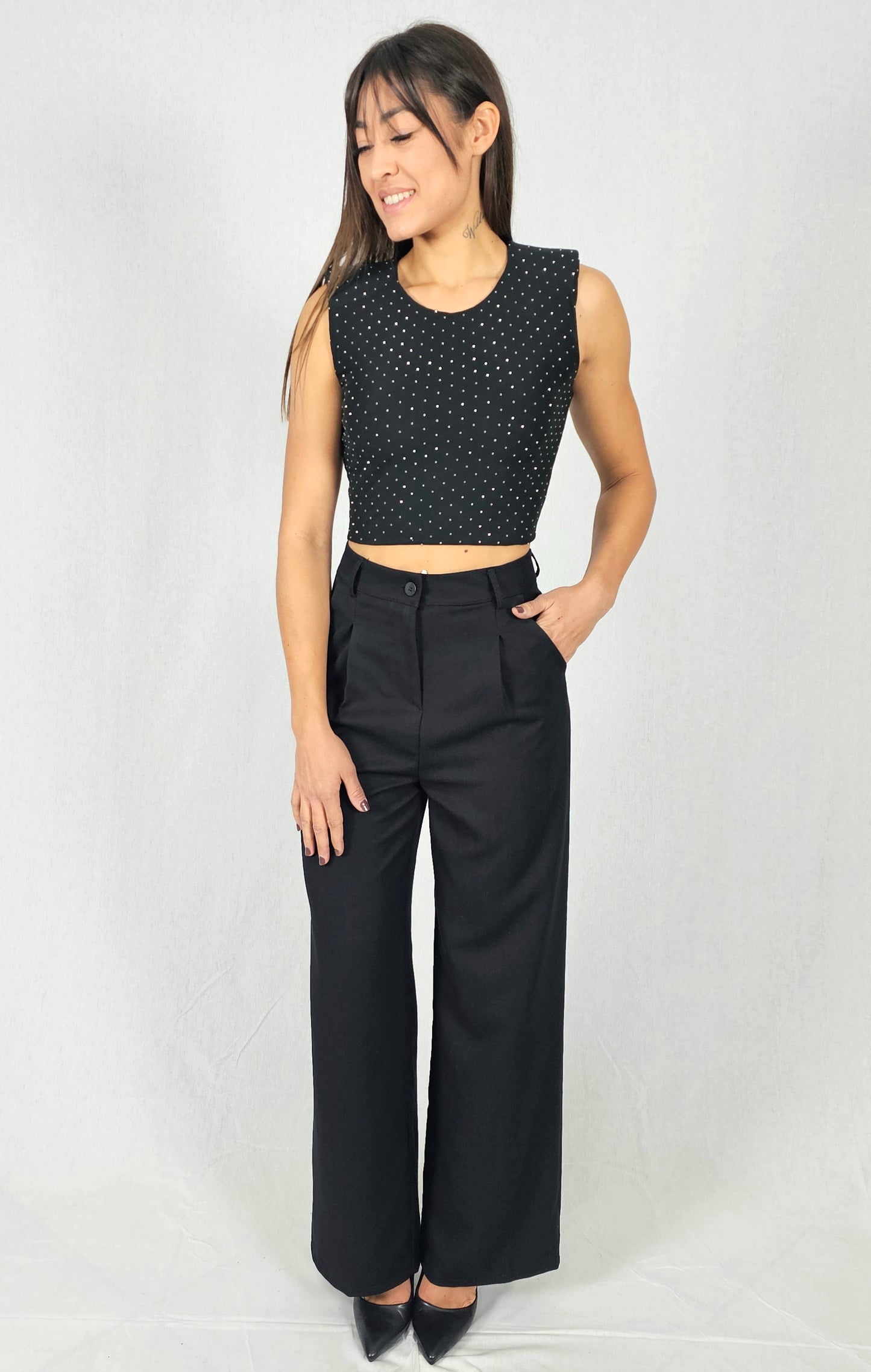 Pantalon large noir classique - ANISSA