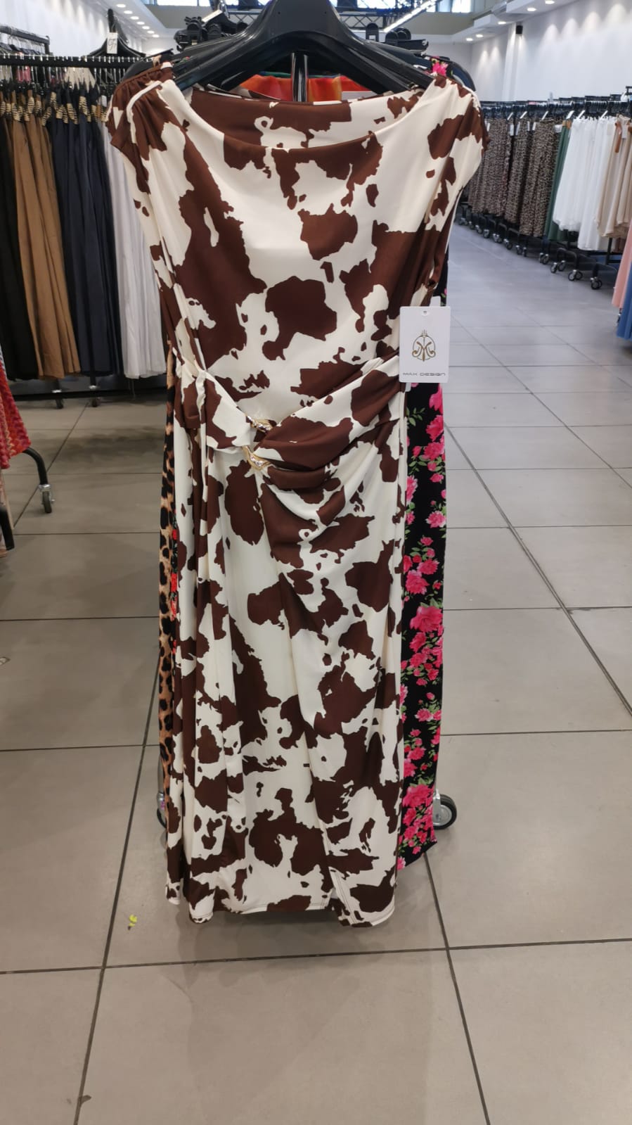 Robe midi drapée avec anneau imprimé fantaisie - CAROLE