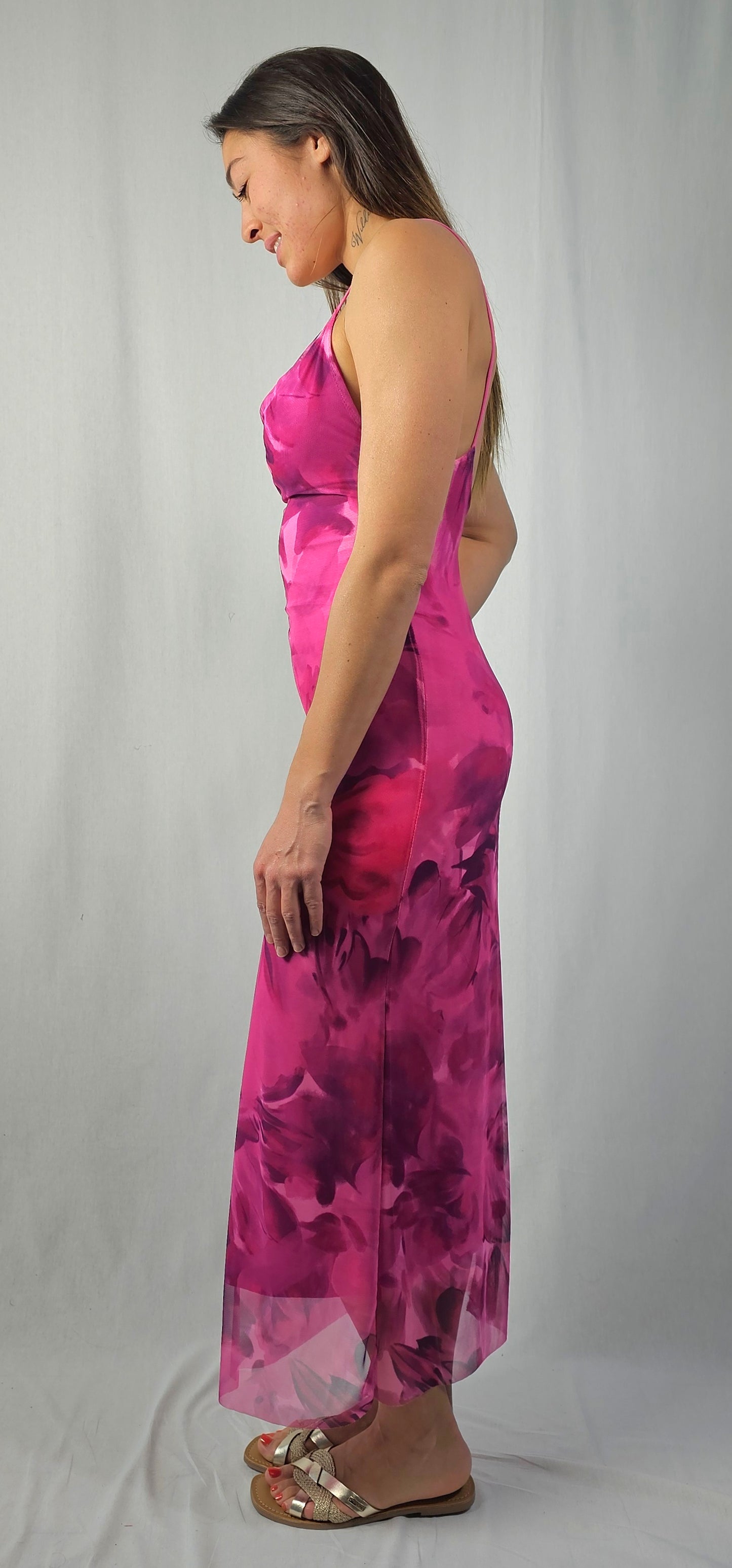 Robe longue à bretelles fines, imprimé fantaisie