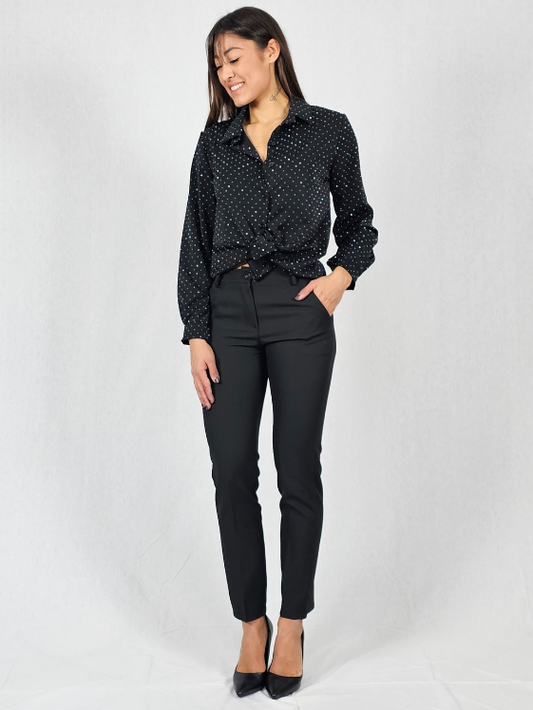 Chemisier noir à strass LIVIA