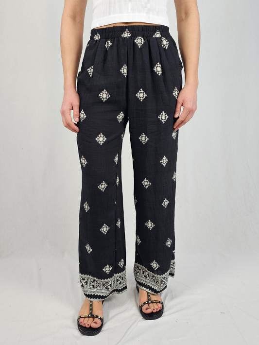 Pantalon Fluide Imprimé Aztèque Noir - NIMA