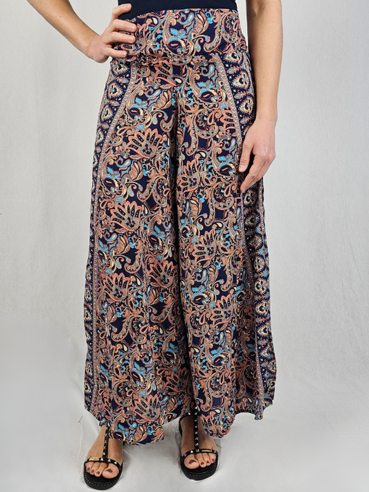 Pantalon Large Bohème Bleu-Orange - TALYA