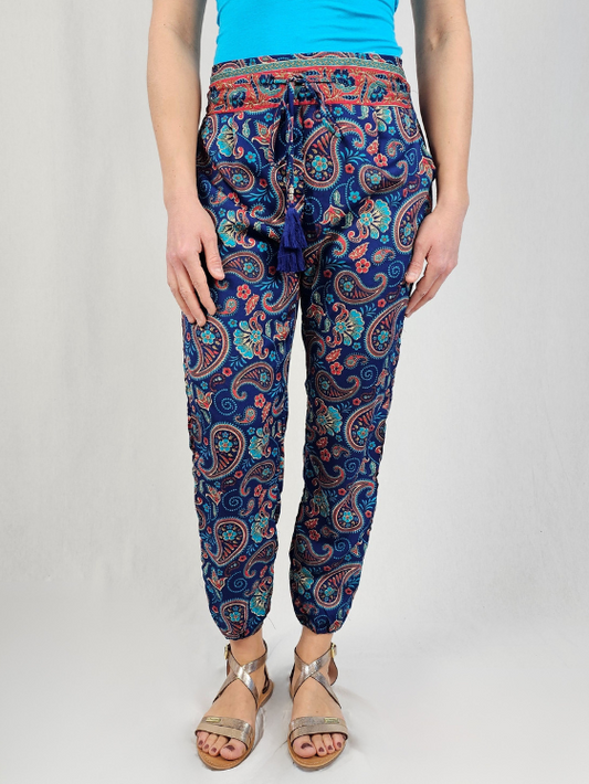Pantalon fluide imprimé cachemire bleu – KEONA