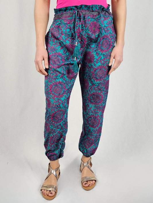 Pantalon fluide imprimé floral Turquoise – YARA