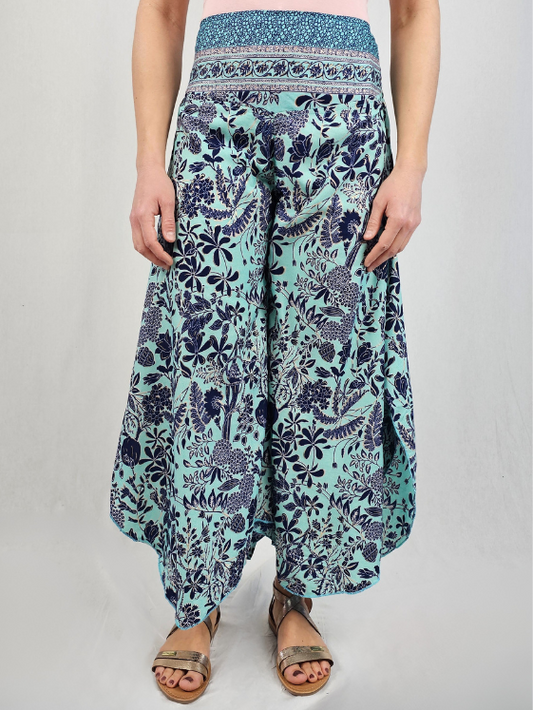 Pantalon large bohème imprimé bleu – ZAYA