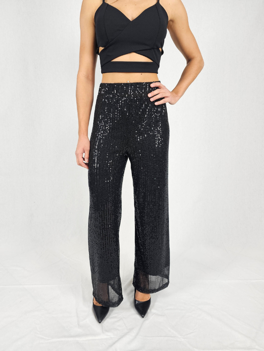 Pantalon léger noir à sequin ALEXIA