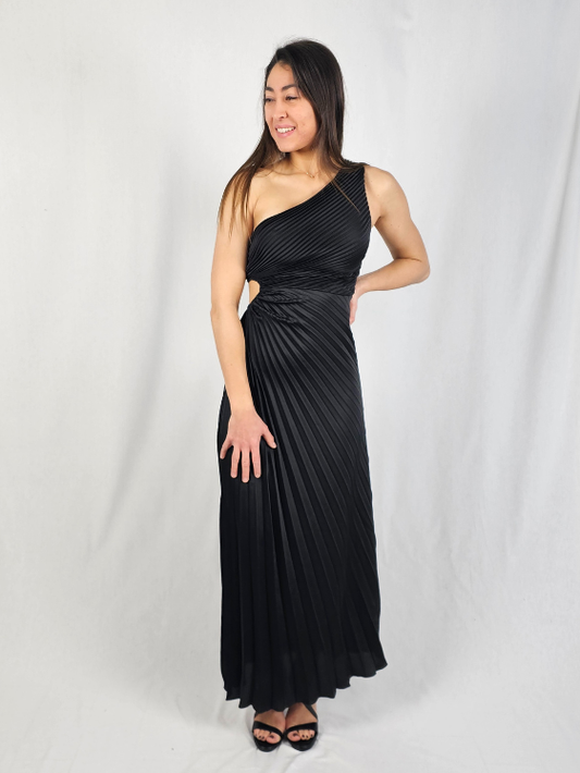 Robe élégance plissée noir intense - ATHÉNA