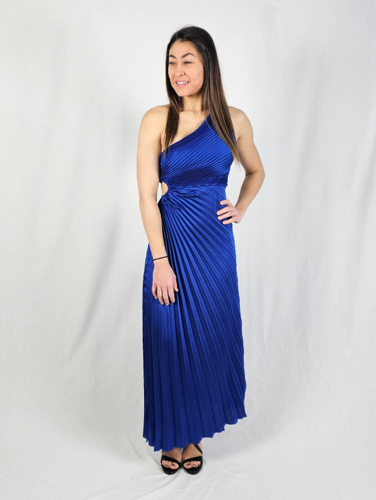 Robe élégance plissée bleu royal - ATHÉNA