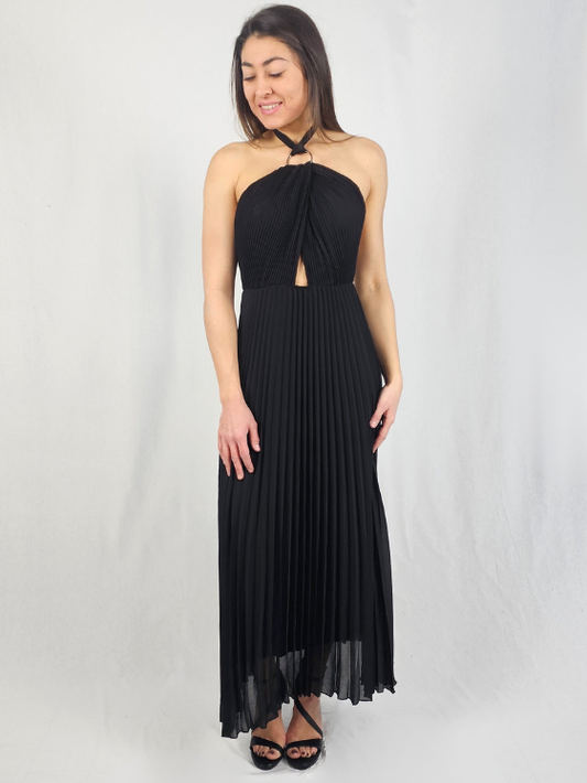 Robe élégance plissée noir intense - CALLISTA