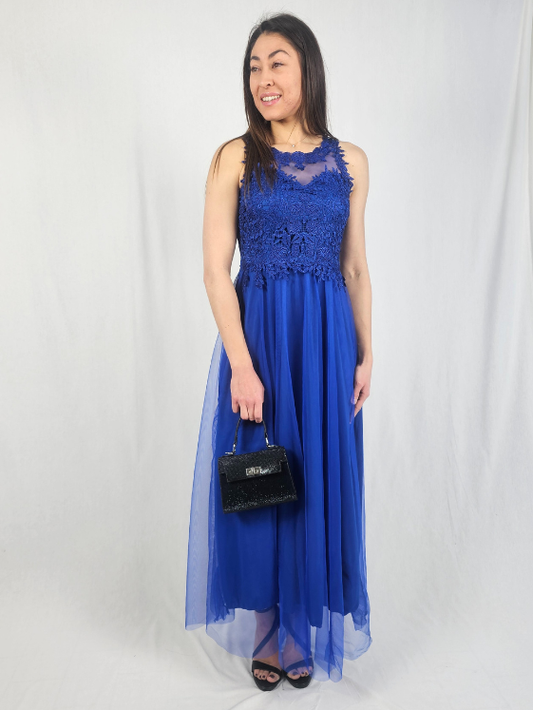 Robe longue en dentelle et tulle Bleue - NALA