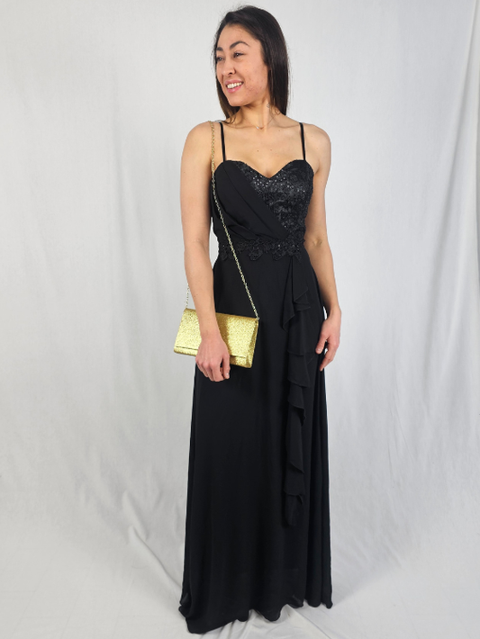 Robe longue évasée avec dentelle Noire - AVA
