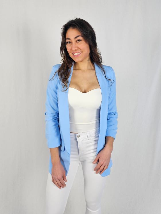 Veste tailleur froncé bleu ciel CLEO