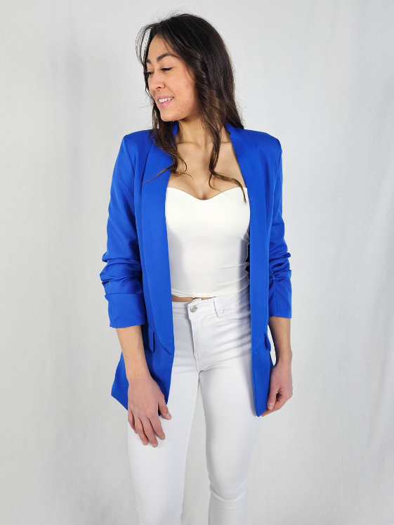 Veste tailleur froncé bleu électrique CLEO