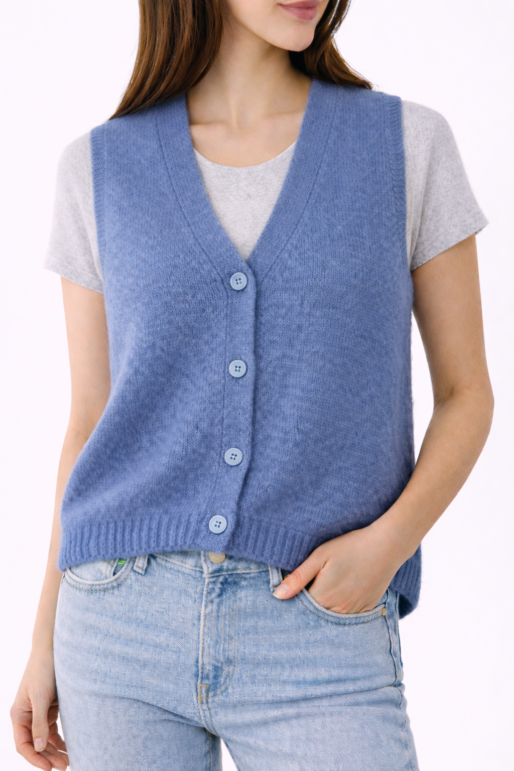 Gilet sans manches boutonné col V