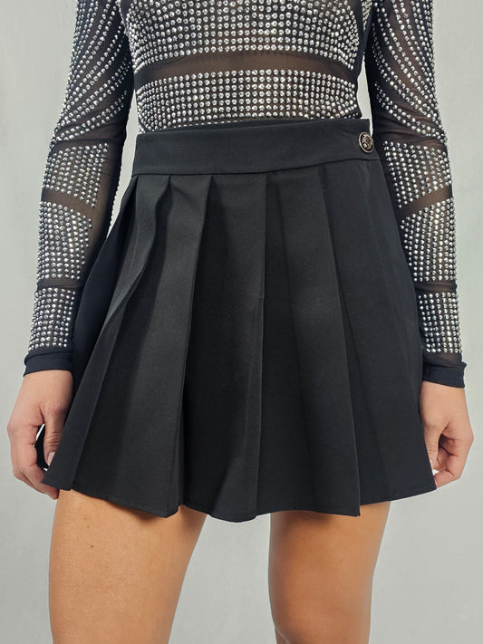 Jupe-short patineuse noire plissée - LISA